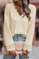 Lace Trim Apricot V Neck Long Sleeve Top