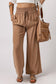 Brown Drawstring Elastic Waist Casual Wide Leg Pants