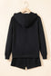 Navy Blue Button Drawstring Hooded Pullover and Casual Short Set