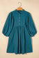 Blue Corduroy Snap Buttons Empire Waist Bracelet Sleeve Dress