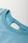 Mist Blue Mineral Wash Drawstring Waist Hollow Out Back Short Sleeve Romper