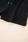 Navy Blue Button Drawstring Hooded Pullover and Casual Short Set