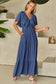 Textured V Neck Flutter Sleeve Ruffled Maxi Dress