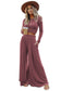 Solid Color Ribbed Crop Top Long Pants Set