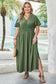 Four Leaf Clover Surplice Neckline Shirred High Waist Plus Size Maxi Dress