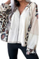Apricot Oversized Leopard Contrast Mixed Texture Patchwork Zip Up Drop Shoulder Hoodie