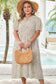 Beige Plus Size Leopard Print Frill Trim Short Sleeve Flared Dress