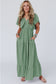 Textured V Neck Flutter Sleeve Ruffled Maxi Dress