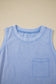 Beau Blue Mineral Wash Patched Chest Pocket Casual Tank Top