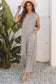 Khaki Checkered Print Buttoned Crew Neck Wide Leg Jumpsuit