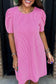 Parchment Corded Knit Crew Neck Puff Sleeve Shift Mini Dress