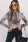 Brown Leopard Smocked Neck Mesh Long Sleeve Bodysuit