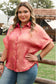 Rose Red Plus Size Metallic Sheen Short Sleeve Button Up Shirt