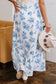 Sky Blue Boho Floral High Waist Ruffle Split Maxi Skirt