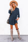Blue Corduroy Shirt Style Full Button Long Sleeve Shift Mini Dress