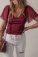 Black Mesh Ruffled Sleeve Slim Fit V Neck Top