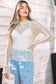 Apricot Flounced Long Sleeve Mock Neck Sheer Lace Top