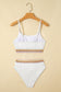 White Textured Contrast Banding Bikini High Waist 2pcs Swimsuit