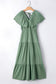 Textured V Neck Flutter Sleeve Ruffled Maxi Dress