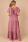 Textured V Neck Flutter Sleeve Ruffled Maxi Dress
