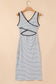 White Stripe Criss Cross Side Slits Slim Fit Sleeveless Midi Dress