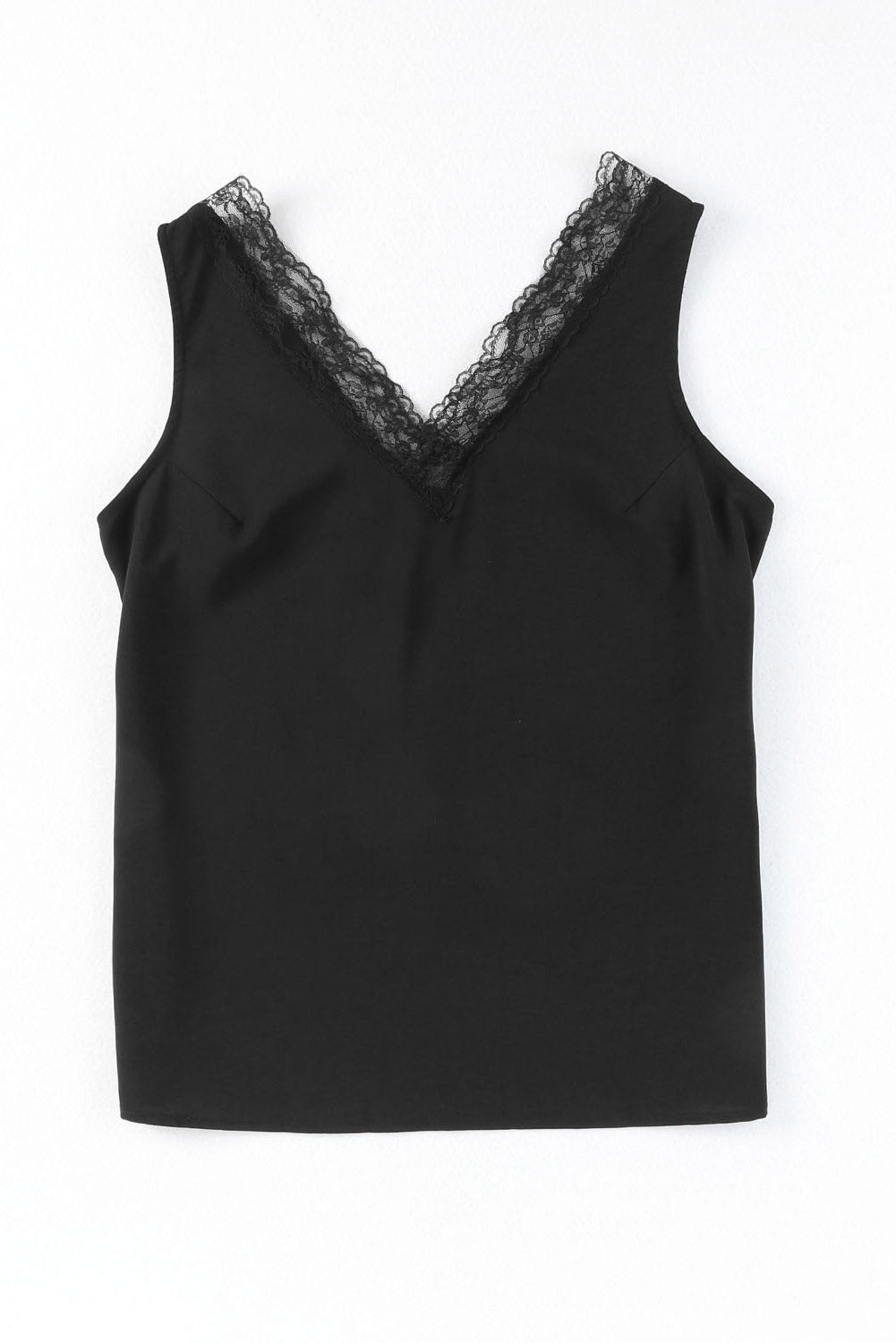 Black Lace Splicing Open Back V Neck Tank Top