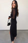 Black Sheer Mesh Long Sleeve Twisted Knot Side Slit Midi Dress