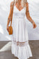 White Lace Splice Button Decor Spaghetti Strap Maxi Dress