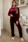 Red Solid Velvet Two Piece Lounge Set