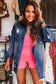 Beau Blue Mineral Wash Distressed Frayed Long Denim Jacket