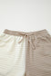 Khaki Color Block Patchwork Textured Long Sleeve Top 2pcs Short Set