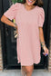 Parchment Corded Knit Crew Neck Puff Sleeve Shift Mini Dress