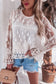 Beige Embroidered Mesh Flounce Sleeve Blouse