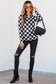 Black Checkerboard Western Elements Printed Mesh Long Sleeve Top