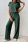 Black Ribbed Keyhole Short Sleeve Wide Leg Jumpsuit