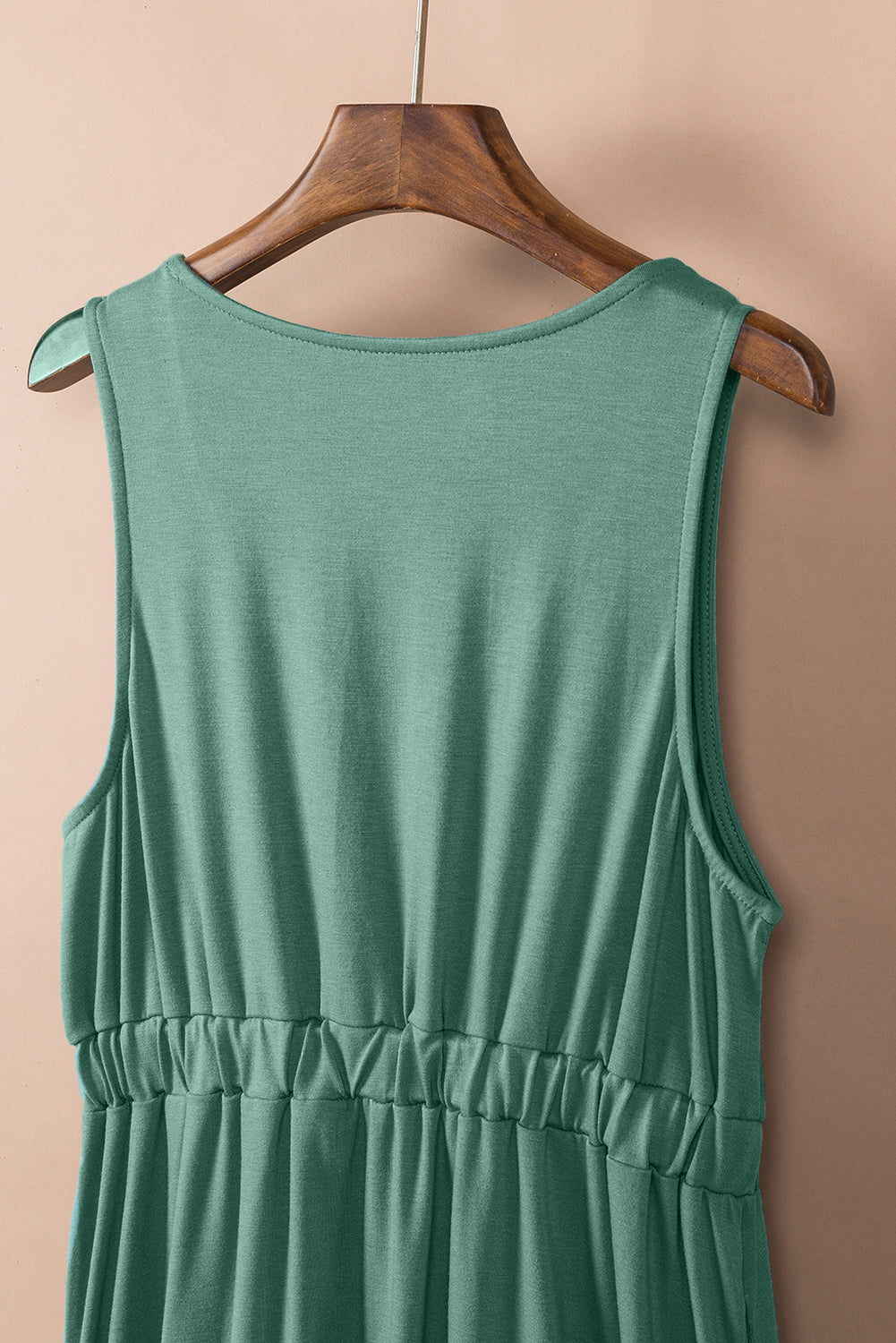 Green Button Sleeveless High Waist Mini Dress