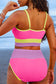 Rose Red Color Block High Waisted Sexy Bikini Set