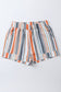 Stripe Vintage Washed Elastic Frill Waist Casual Shorts