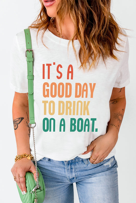 White IT'S A GOOD DAY TO DRINK ON A BOAT Graphic Tee