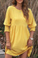 Yellow Shirred Cuffs Short Swing Dress