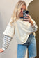 Beige Striped Patchwork Long Sleeve Round Neck Two-in-one Top