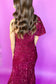 Pitaya Pink One Shoulder Thigh High Split Bodycon Sequin Gown
