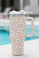 Floral Print Stainless Tumbler With Lid And Straw