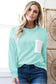 Iceland Blue 3D Ribbed Texture Contrast Patched Pocket Long Sleeve Top
