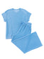 Smoke Gray Solid Corded Knit Short Sleeve T Shirt and Wide Leg Pants Set