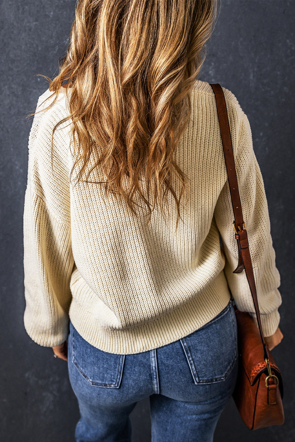 Beige Knitted Buttoned V Neck Cardigan