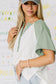 Clearly Aqua Colorblock Raglan Short Sleeve Half Buttons High Low T Shirt