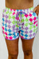 Black Checkered Drawstring Elastic Waist Casual Shorts