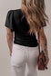 Black Mesh Ruffled Sleeve Slim Fit V Neck Top