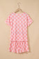 Pink Checkered V Neck Tee Drawstring Shorts Lounge Set